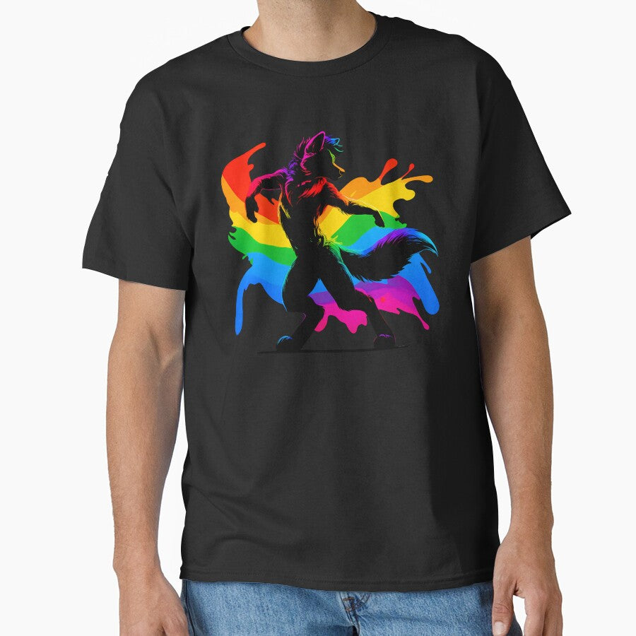 Raving Rainbow LGBTQ Furry Pride Wolf Fursona by BlueBullBazaar Unisex T-shirt, Sweatshirt, Hoodie, Long Sleeve Tee