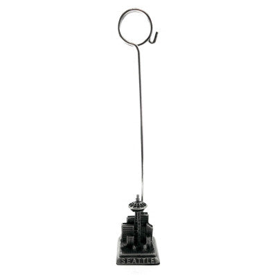 Picture holder with base made of pewter sculpted into the Seattle skyline ph1